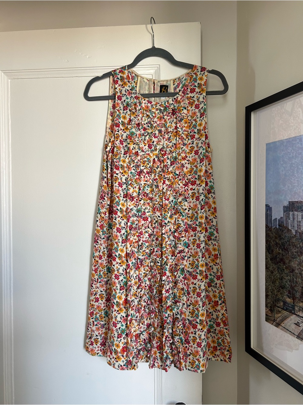 S+B Vintage Floral Ruffle Midi Dress Romantic Cottagecore Twee